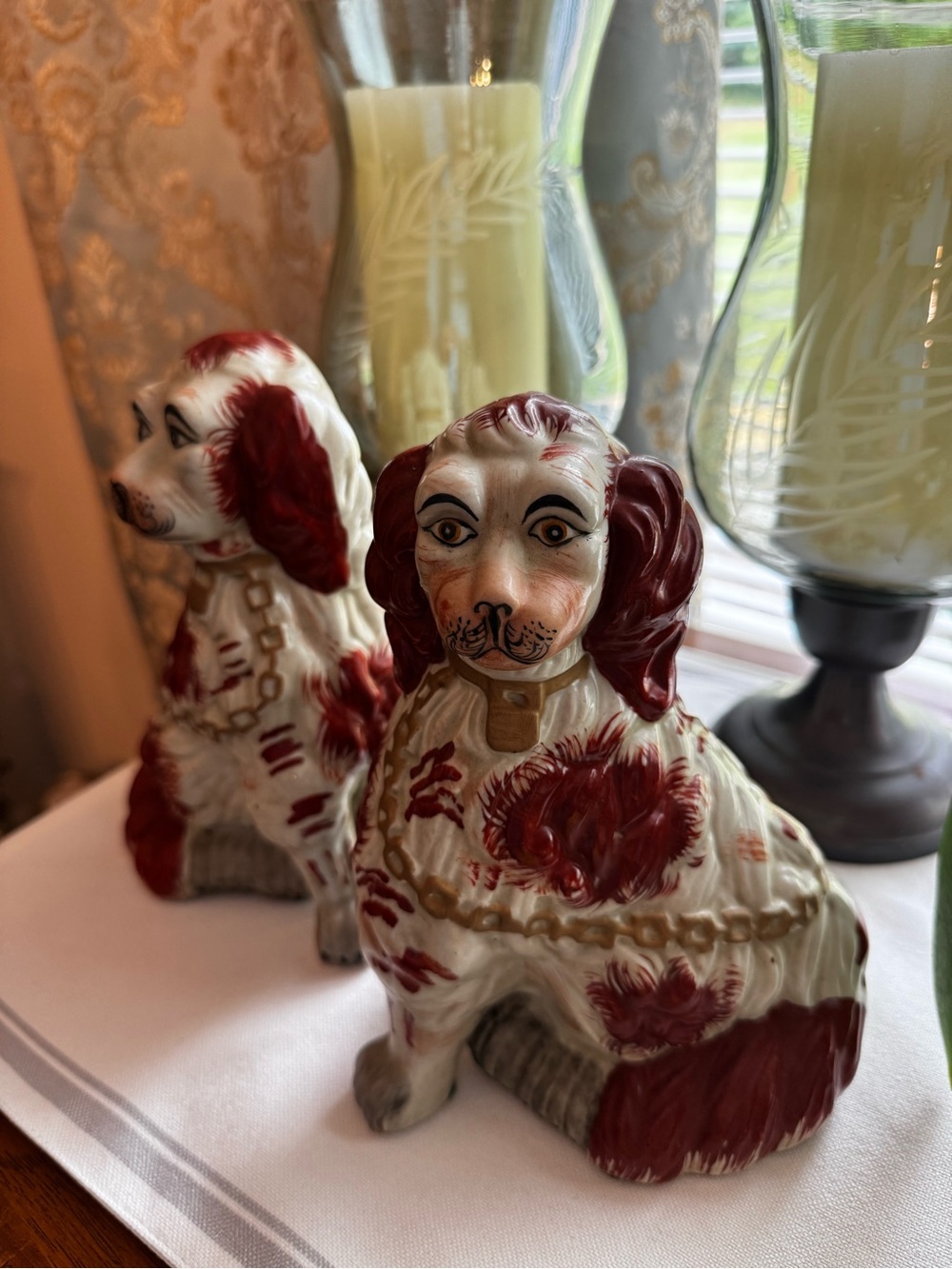 Antique Staffordshire Spaniel Figurine set